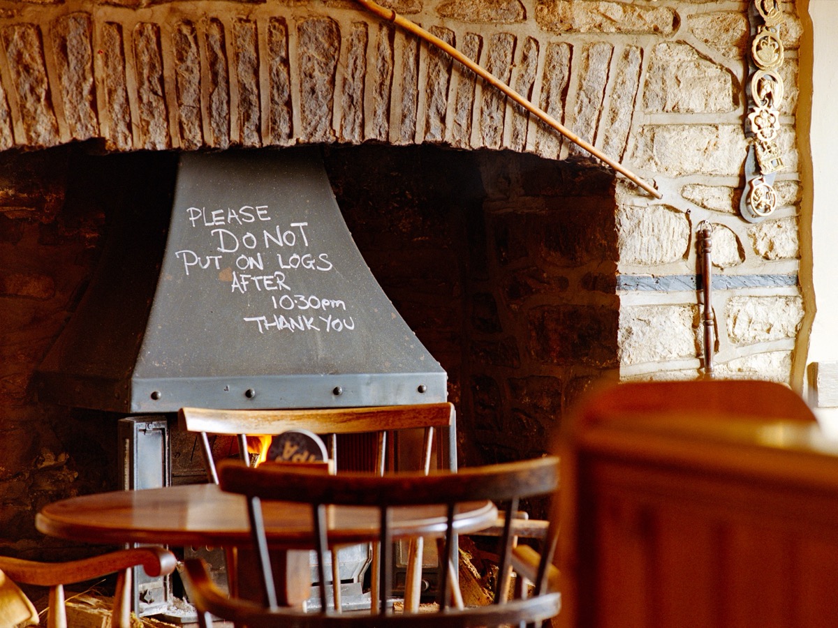 Fireplace with chalk writing, Gwaelod y Garth Inn